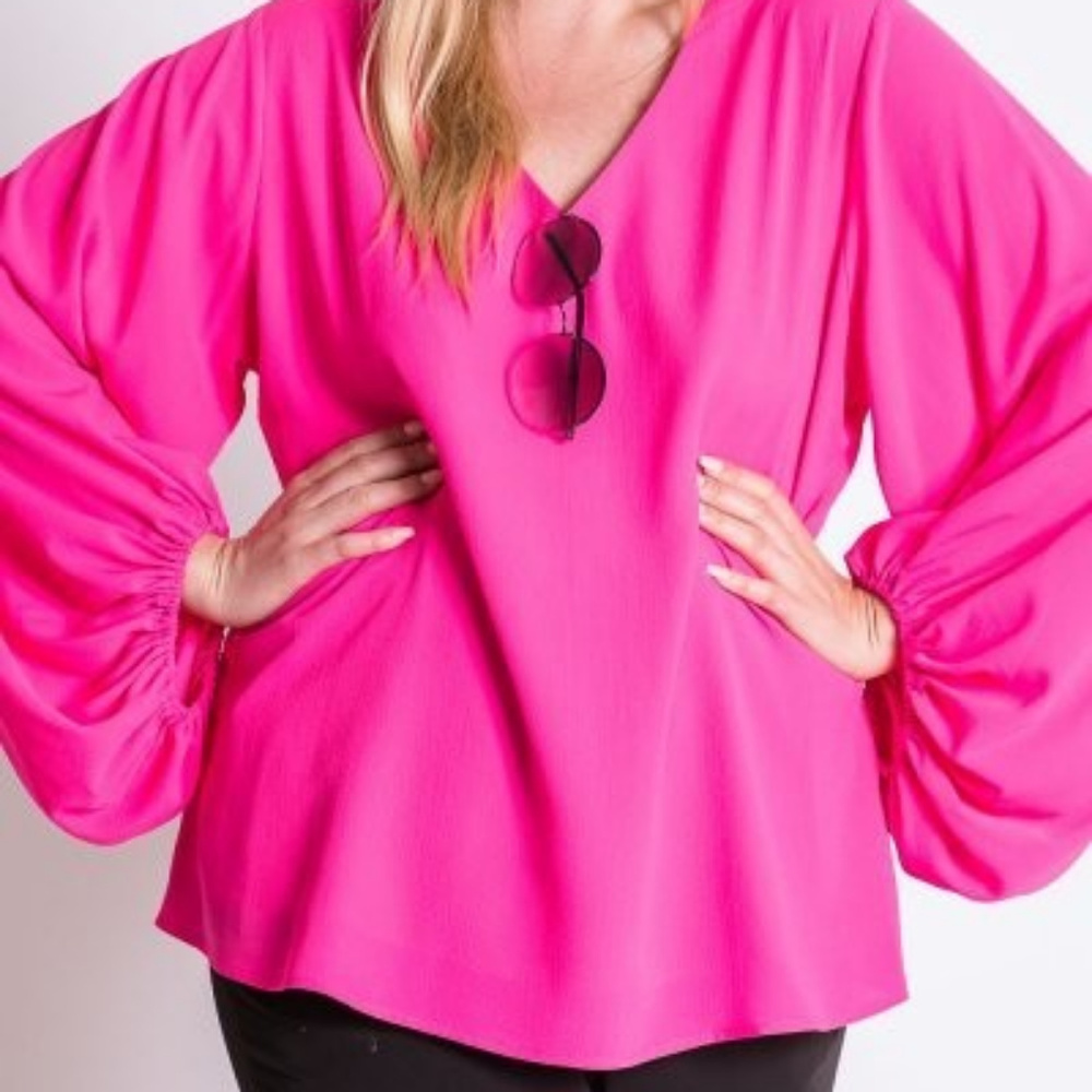 Plus Size Long Puff Sleves Draped Top CHRISTINA